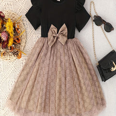 Girls Bow Tutu Dress For Party Holiday Outwear