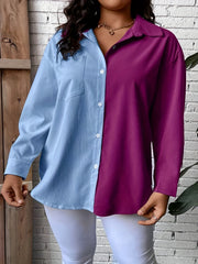  Colorblock Button Up Blouse