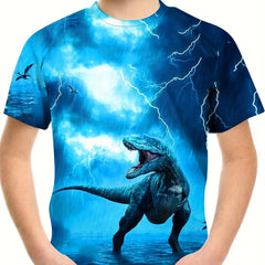 Boys' Dino & Lightning Graphic Tee Summer Outdoor Fun