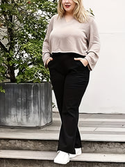  Solid High Rise Stretch Workwear Pants With Pockets