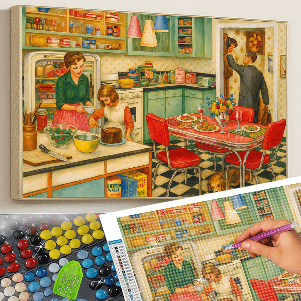 1950s Retro Kitchen Diamond Painting Kit Mid Century Modern DIY Craft