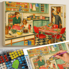 1950s Retro Kitchen Diamond Painting Kit Mid Century Modern DIY Craft