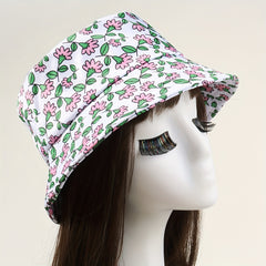 Leaf Flower Print Bucket Hat Casual Sunscreen Fisherman Cap