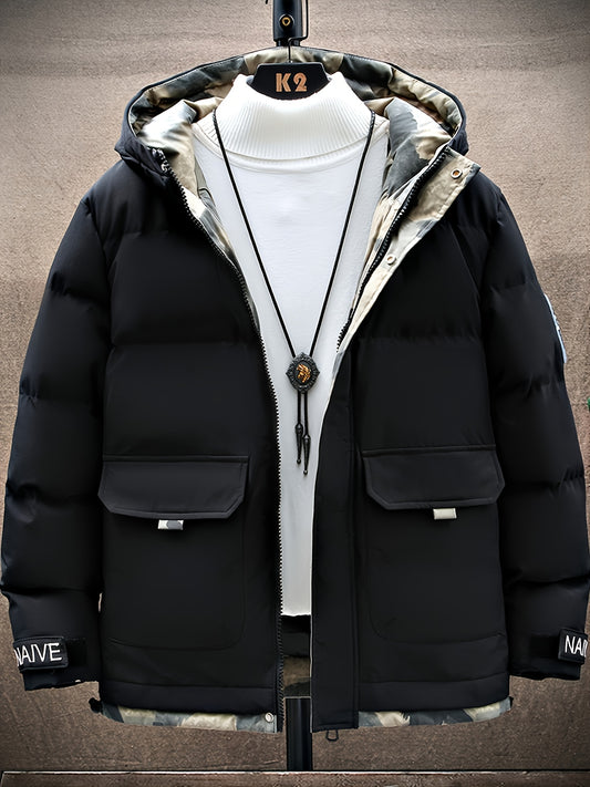 Men's Casual Fleece Hooded Jacket Camo Lining Winter Outwear