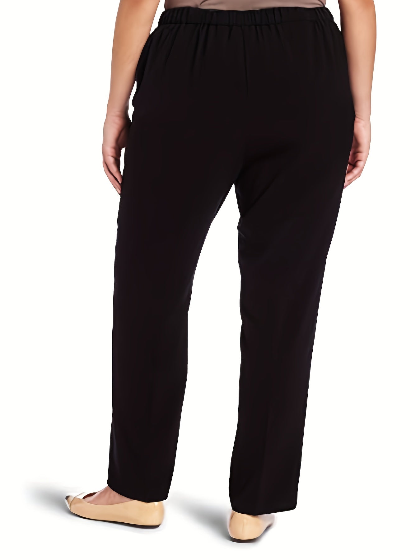  Solid High Stretch Straight Leg Pants With Pockets