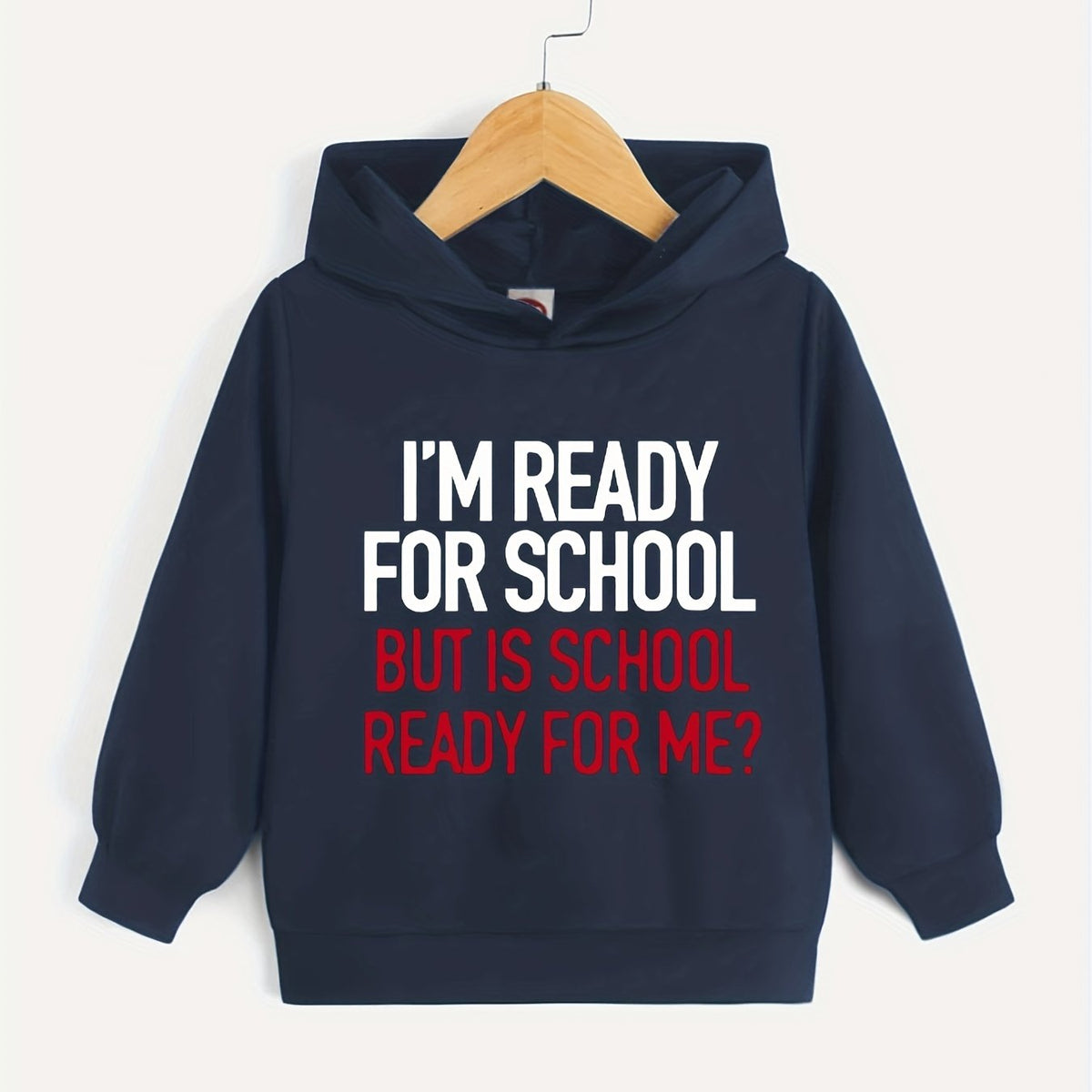 Boys School Letter Print Hooded Sweatshirt