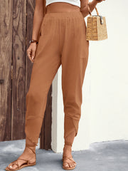 Minimalist Elastic Waist Carrot Pants Solid Color Casual Women's Clothing