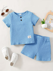 2pcs Infant Baby Button Short Sleeve Tees & Shorts