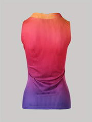 Gradient Ribbed Tank Top V Neck Sleeveless Summer Top