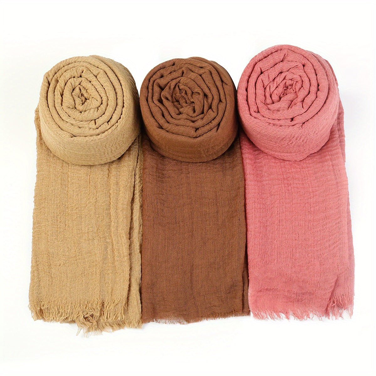 Candy Wrinkle Scarf Hijab Frayed Edge Casual Shawl Windproof Head Wrap