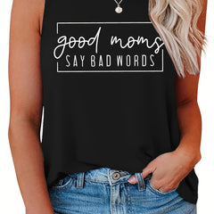  Casual Top Women's Plus Slogan Print Round Neck Tank Top