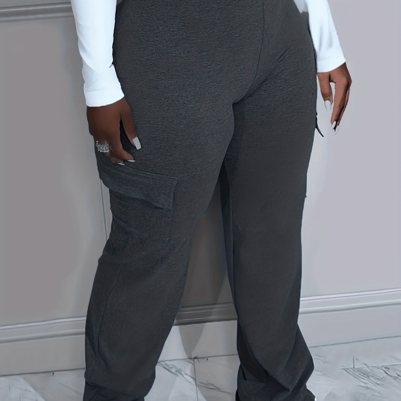 Plus Size High Rise Stretch Straight Leg Trousers With Pockets