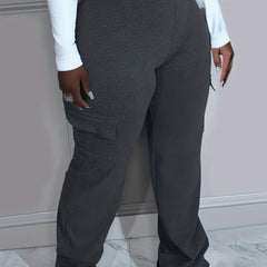 Plus Size High Rise Stretch Straight Leg Trousers With Pockets