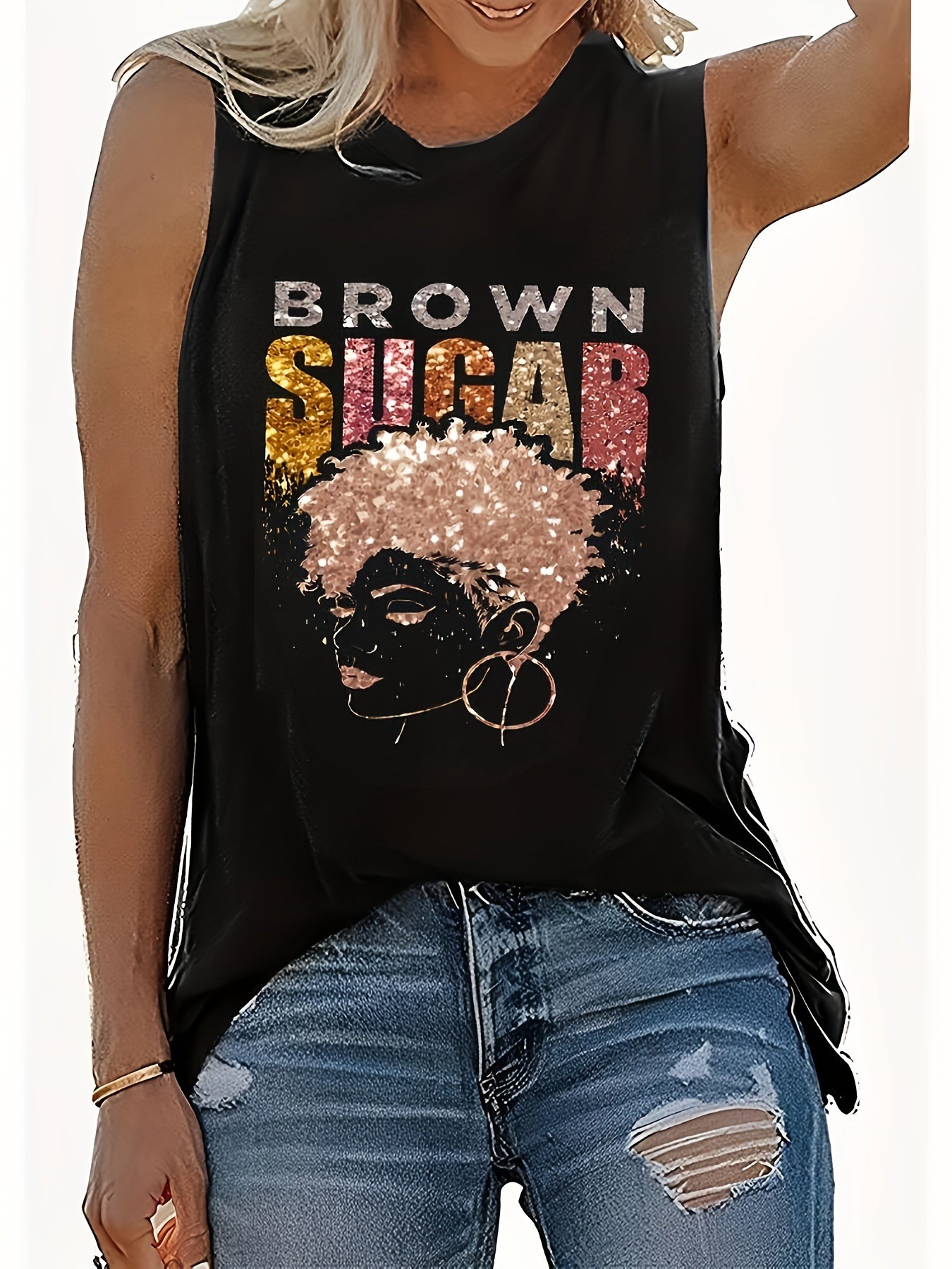 Leopard Letter Print Tank Top for Summer Women's Clothing
