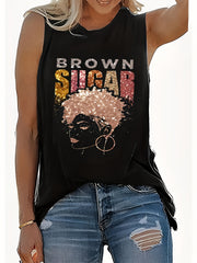 Leopard Letter Print Tank Top for Summer Women's Clothing