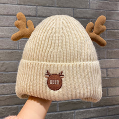 Antlers Fleece Warm Knit Hat Cold Proof Poop Beanie Hat