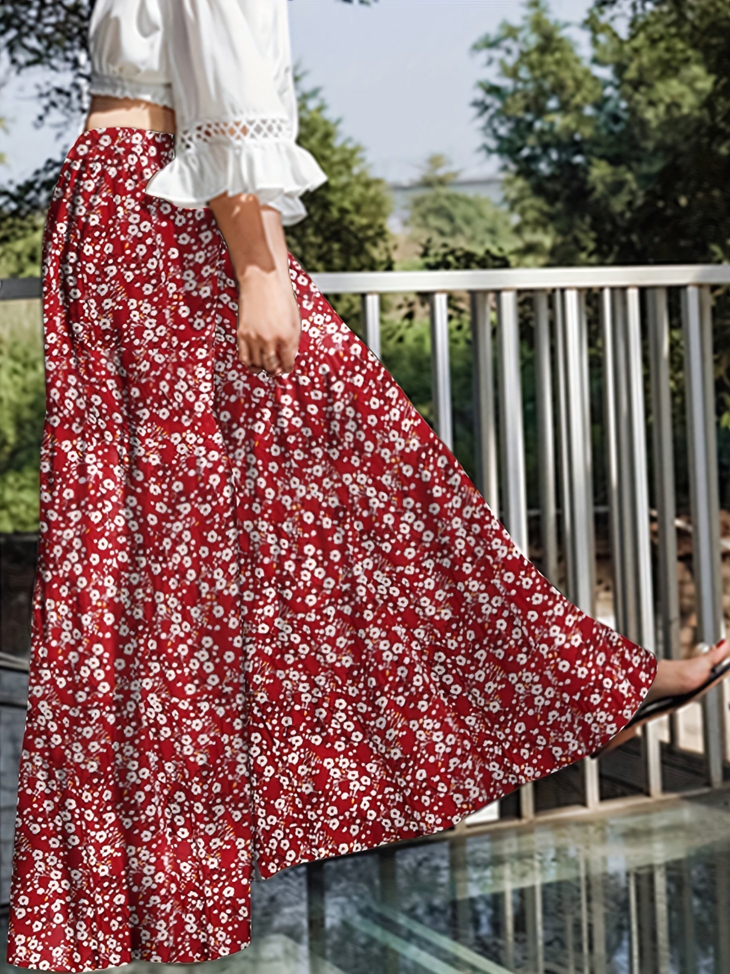  Boho Pants Women's Plus Ditsy Floral Print