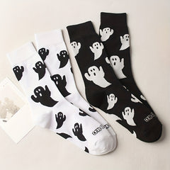 2 Pairs Cartoon Ghost Print Socks Halloween Mid Tube Socks Women's Stockings