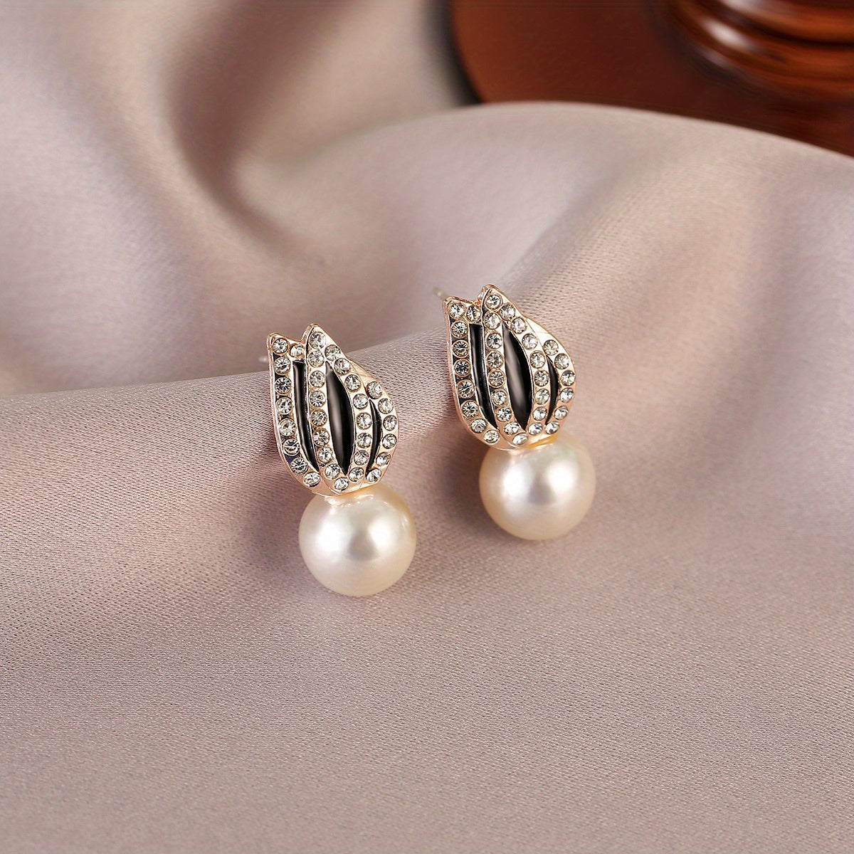 2pcs Pair Pearl Zircon Earrings Men Women