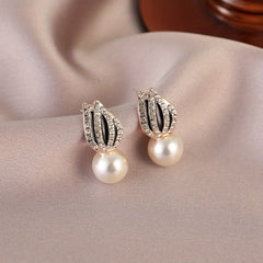 2pcs Pair Pearl Zircon Earrings Men Women