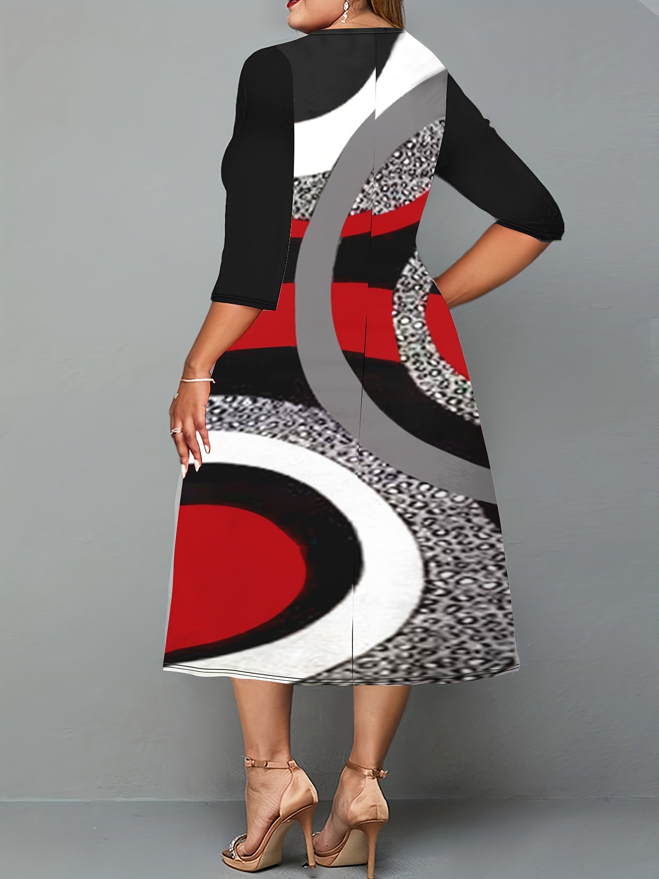  Colorblock Leopard Sequins Print Casual Dress