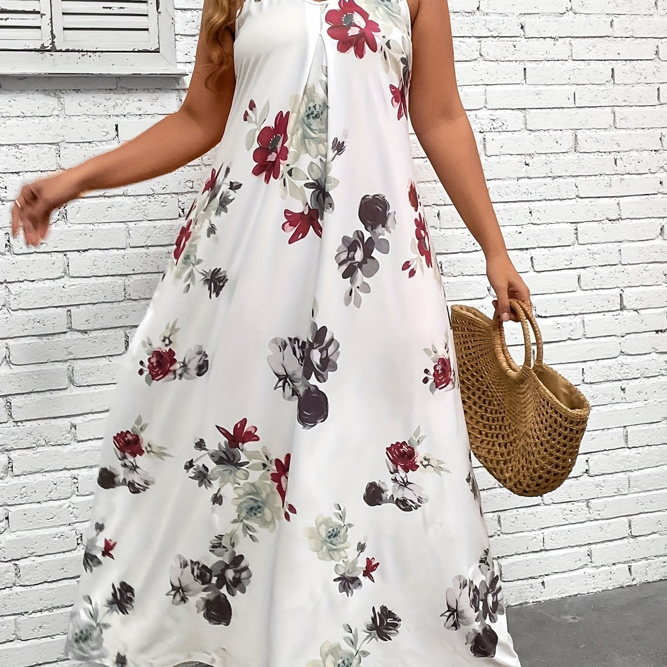  Floral Print Adjustable Strap Maxi Dress