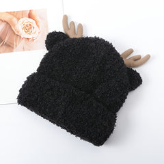 Women's Beanie Antlers Fur Hat Warm Breathable Winter Hat