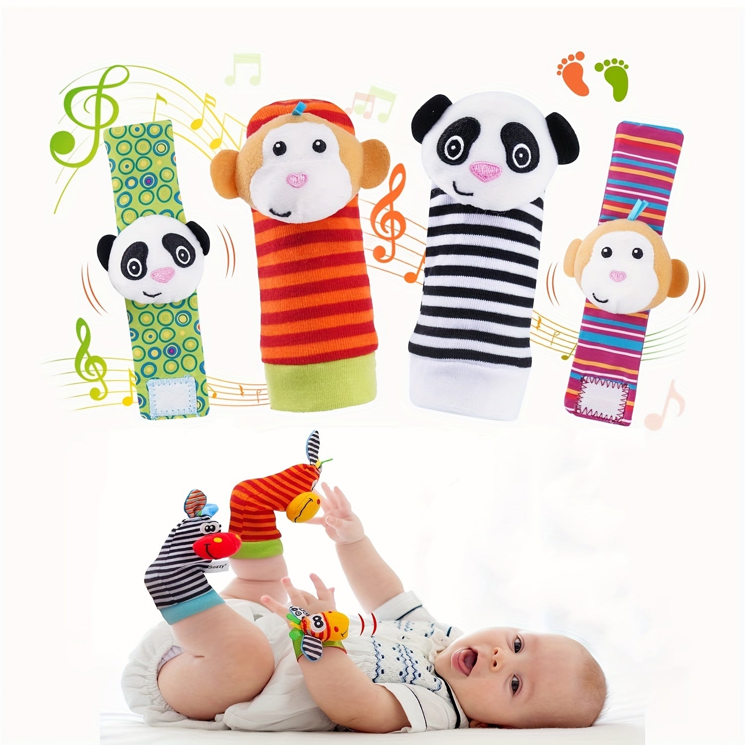 4pcs Baby Wrist Rattles Foot Finder Toys Set Toddler Rattle Sock Gift
