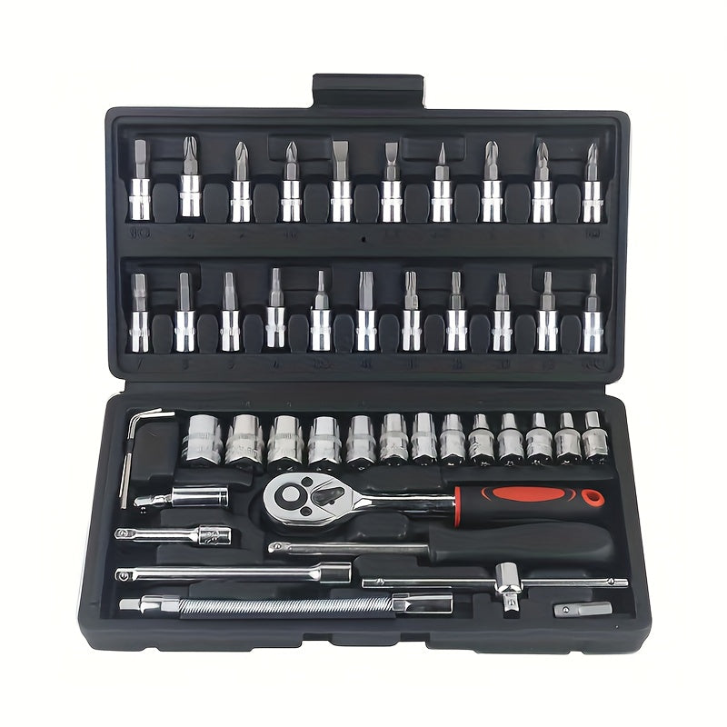 46pc 1/4" Drive Socket Ratchet Wrench Set for Auto Repair Household