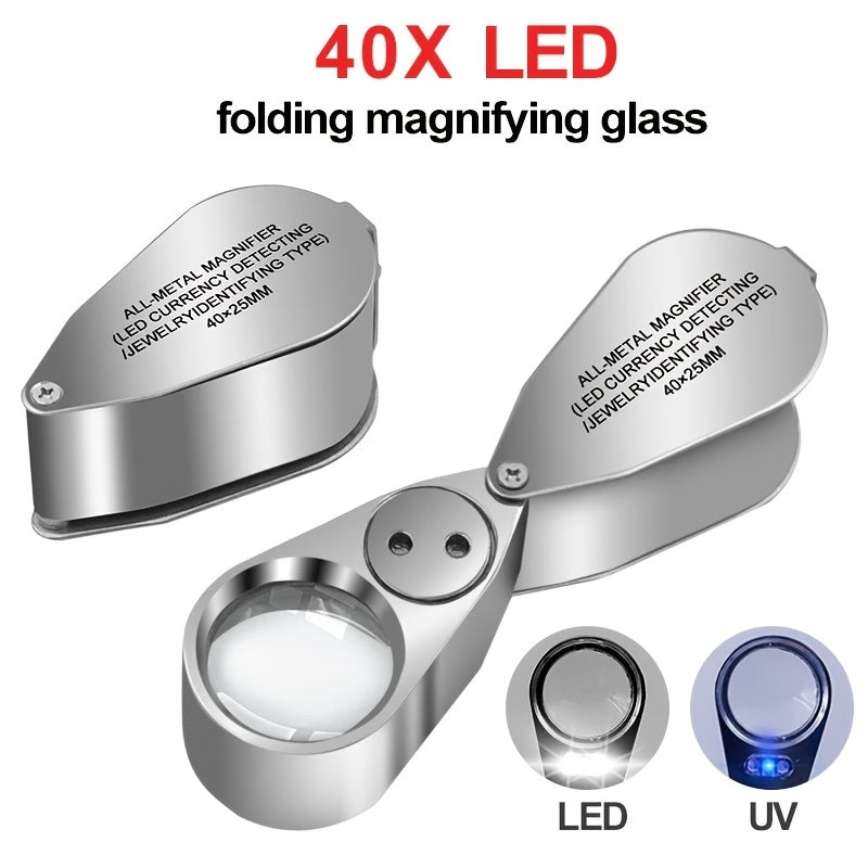 40X Portable Jewelry Loupe Magnifier LED UV Light Lamp