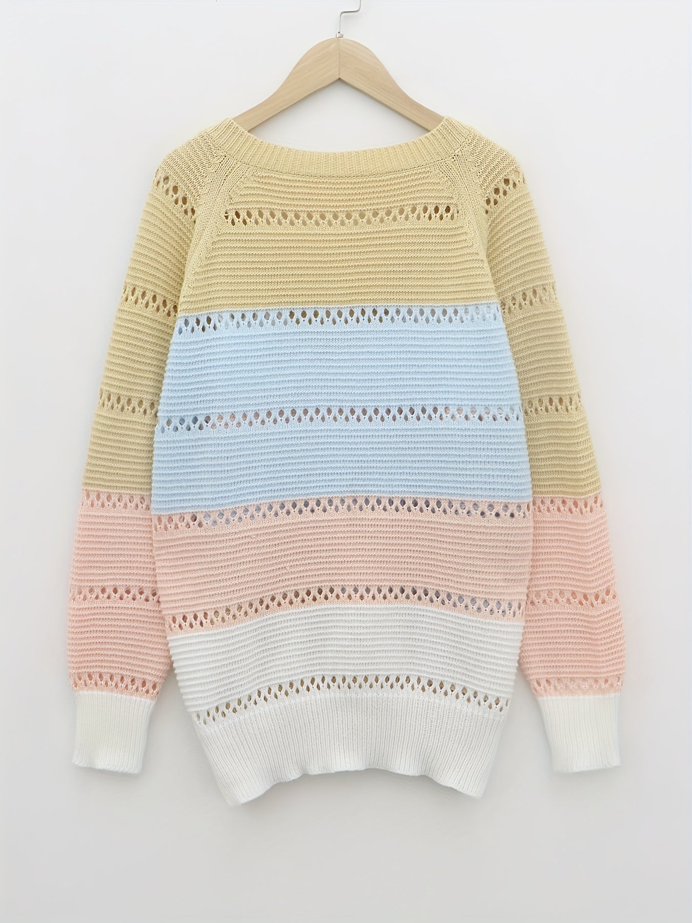  Colorblock Hollow Out Casual Sweater