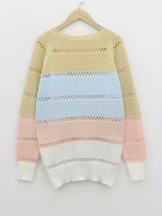  Colorblock Hollow Out Casual Sweater