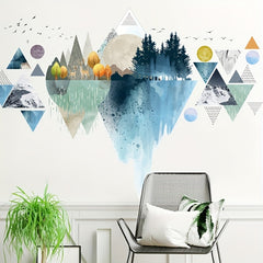Nordic Geometric Mountain Reflection Wall Stickers Set