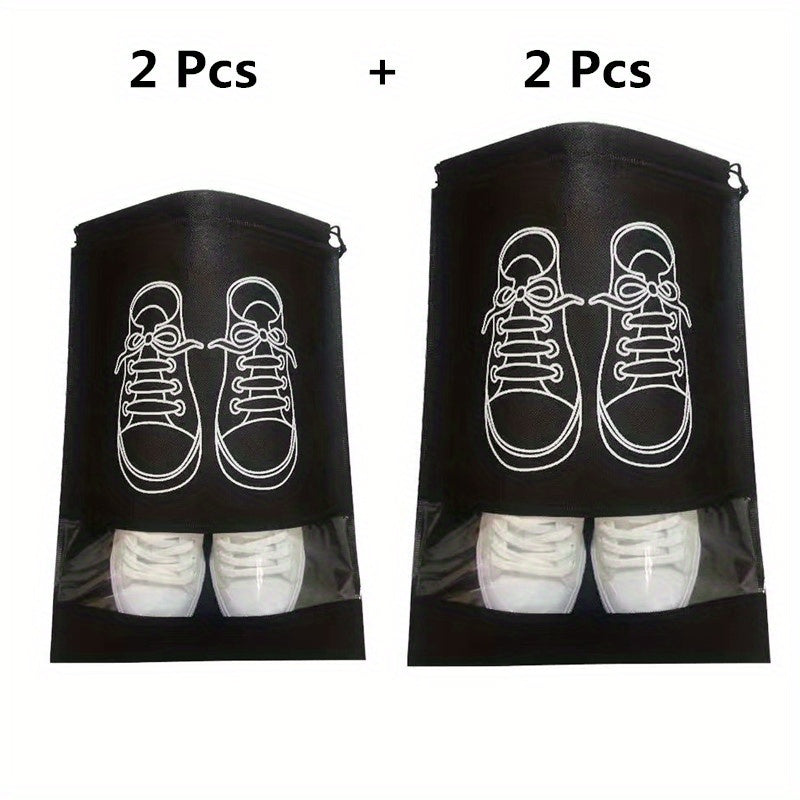 4pcs Travel Shoes Bag Portable Non-woven Storage Bag Drawstring Shoes Bundle Poc