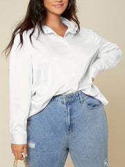  Women's Satin Button-Up Collar Shirt
