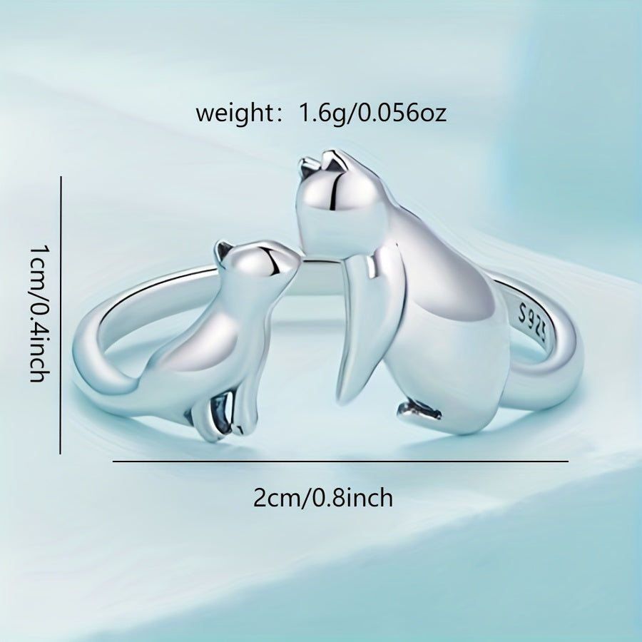 925 Silver Cats Cuff Ring Adjustable Open Kids Accessories