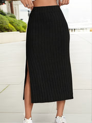  Ribbed Side Split Maxi Skirt