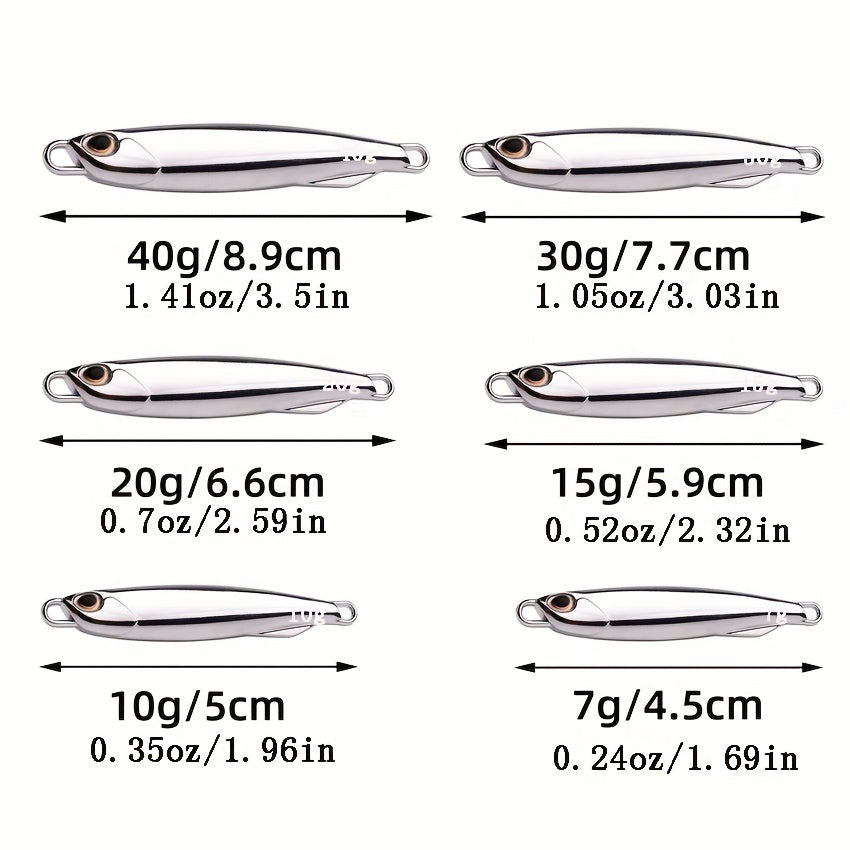 Electroplated Spoon Metal Jigs Fishing Lures with Hooks - 6 Weights 7g to 40g