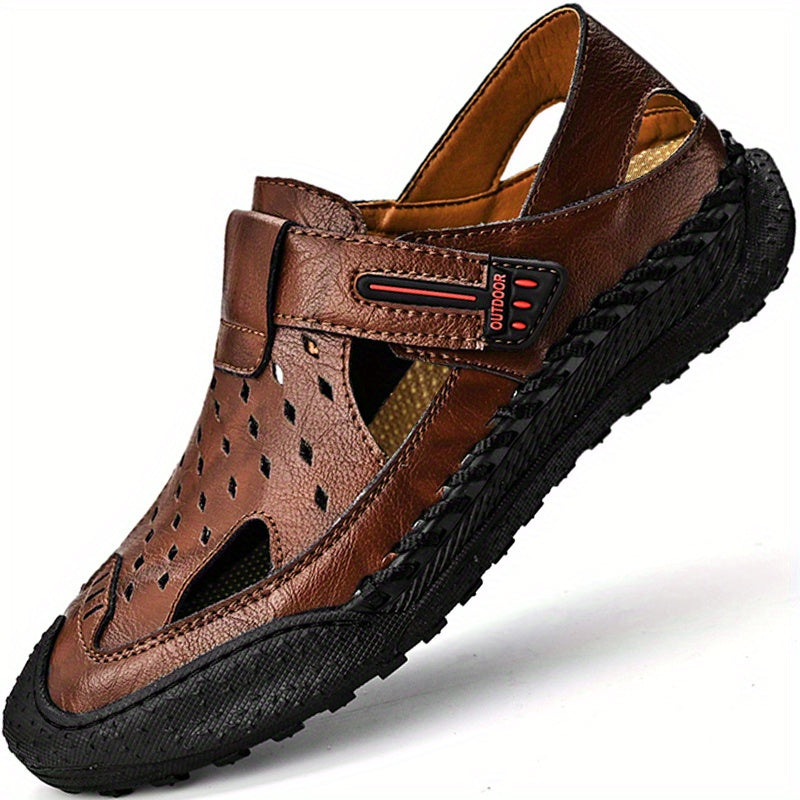 Men's Solid Stitch Closed Toe Sandals Rubber Sole Non-slip Shoes