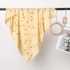Solid Silk Square Scarf Birds Print Bandana Head Wrap