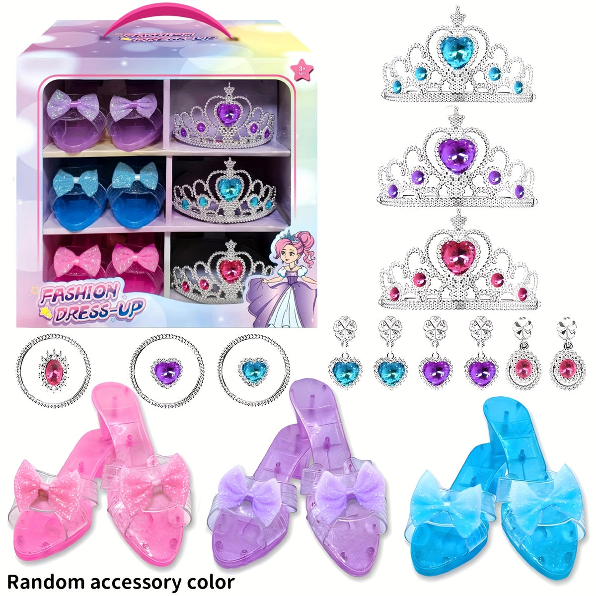 Princess Dress Up Toy & Jewelry Set w/ Shoes, Crowns, Skirts, Earrings, Necklace