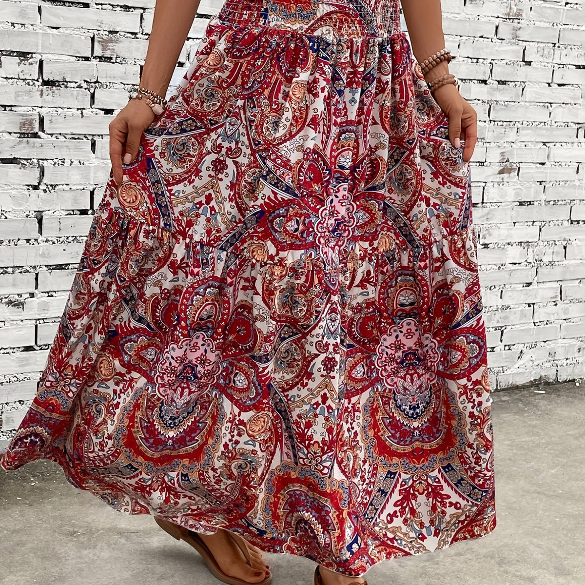 Paisley Print Shirred Waist Skirt for Women