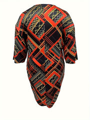  Geometric Print Half Sleeve Dress