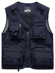 Men's Breathable Mesh Zip Up Cargo Vest for Fishing Hiking Trekking