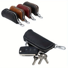 Cowhide Car Key Holder Keychain Zipper Keys Storage Bag