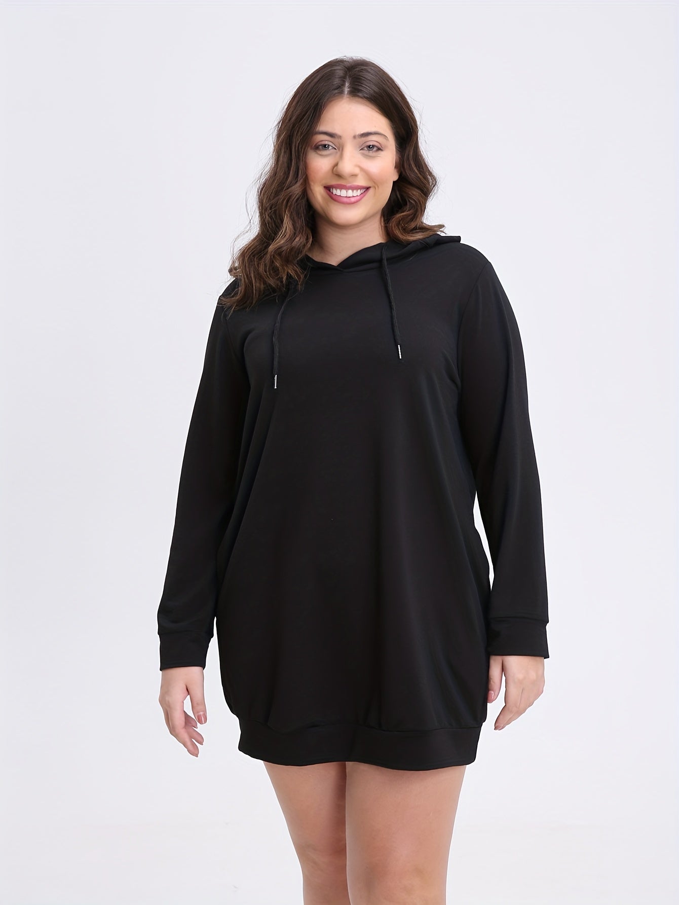  Drawstring Hooded Long Sleeve Sweatshirt Dress