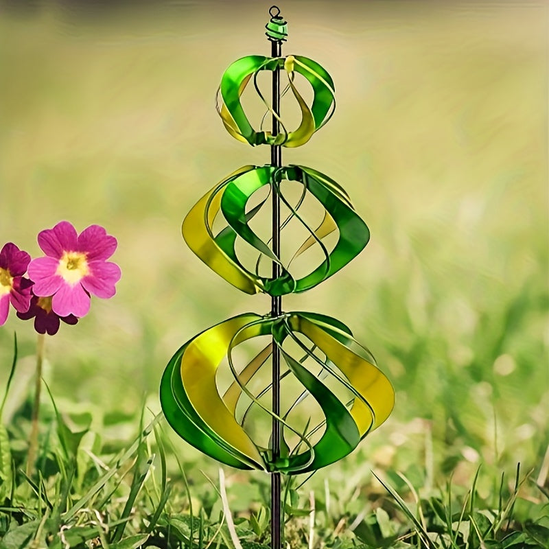 1pc Rotating Windmill Yellow Green Metal Garden Yard Windmill