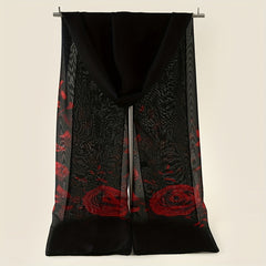 Rose Flower Print Chiffon Shawl Scarf for Beach Vacation