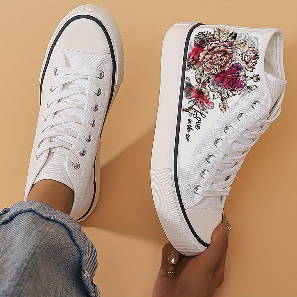 Women's Flower Graphic High Top Canvas Sneakers for Lightweight Flatform Comfort