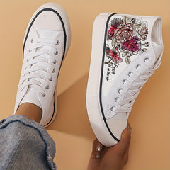 Women's Flower Graphic High Top Canvas Sneakers for Lightweight Flatform Comfort